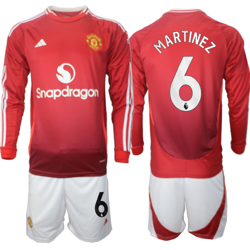 Men 2024-2025 Club Manchester United home Long Sleeves Red #6 Soccer Jersey->customized soccer jersey->Custom Jersey